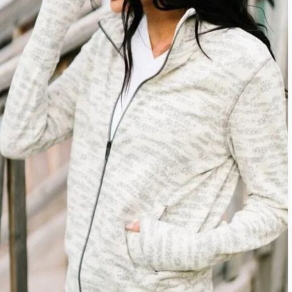 ZYIA Active Women's Cream Combo Zipper Jacket Gray Full Zip Sweatshirt - Picture 1 of 9